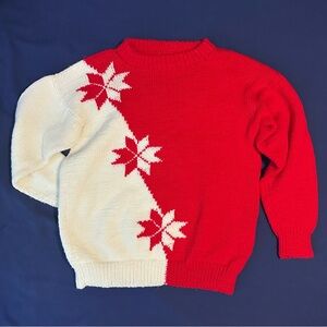 Hand-Knit Red & Cream Apres Ski Winter Sweater size large